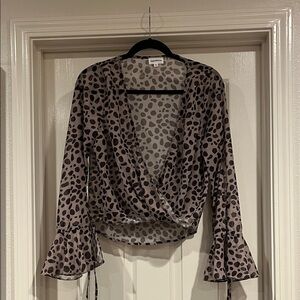 superdown Taupe and Black Leopard Wrap Top